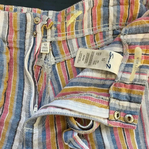 7 For All Mankind Striped Linen Wide Leg Pants Women's Size 10 Multicolor Ankle - Picture 13 of 16